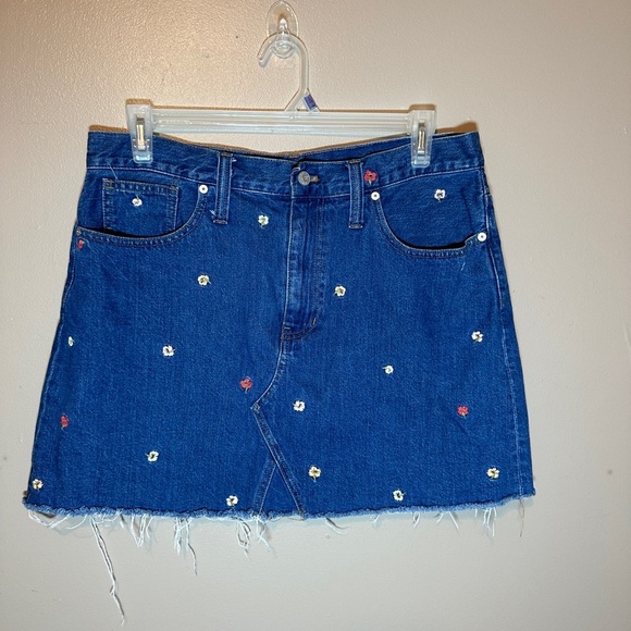 Madewell Skirt Denim A-Line Mini Confetti Floral Embroidered Sz 13-14 - Picture 1 of 6